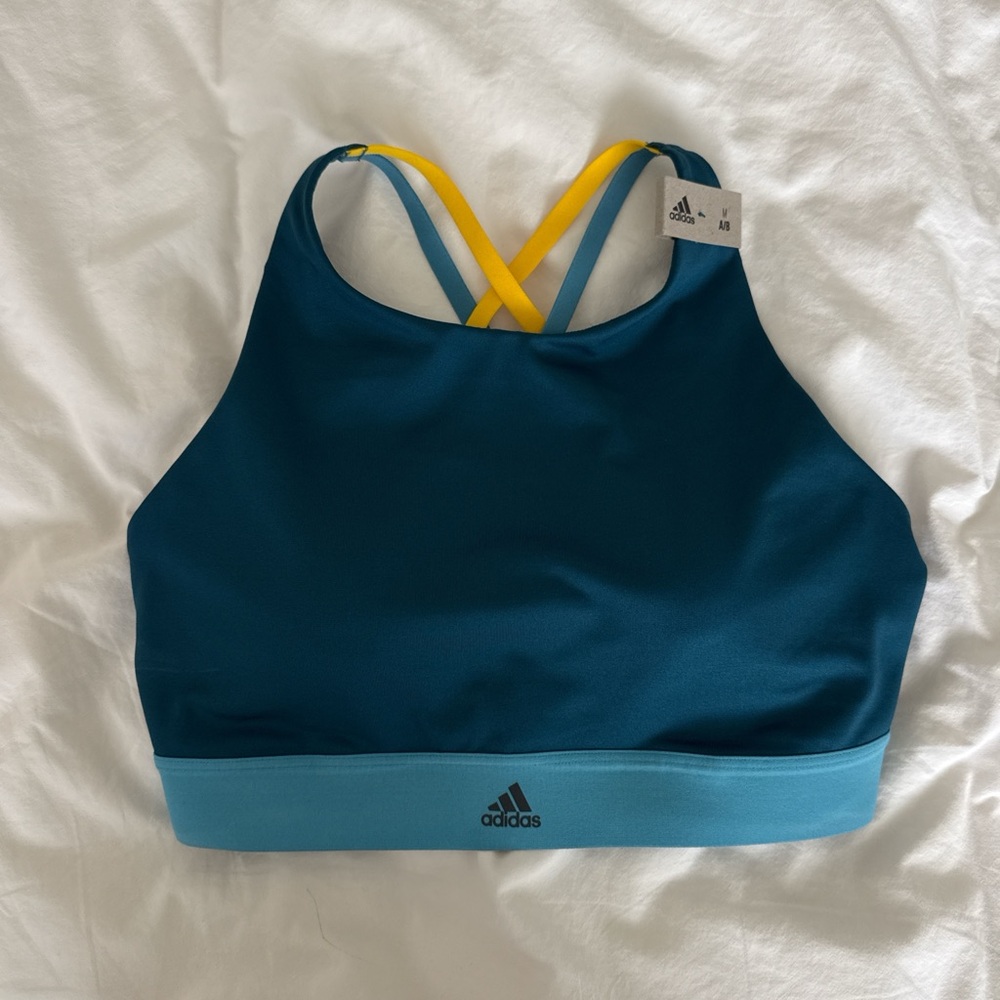 Adidas Teal Sports Bra with Yellow Straps